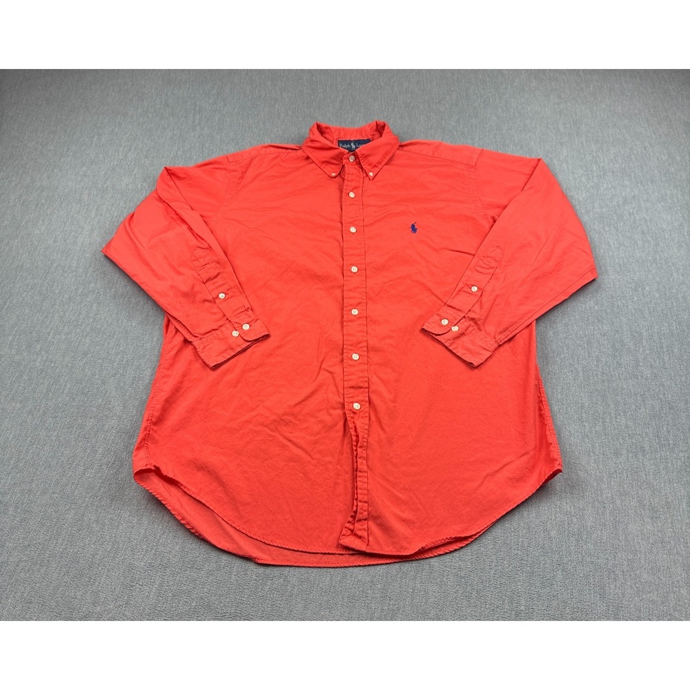 Vintage Ralph Lauren Shirt Mens 16 32/33 Orange Yarmouth Cotton Button Up 90s